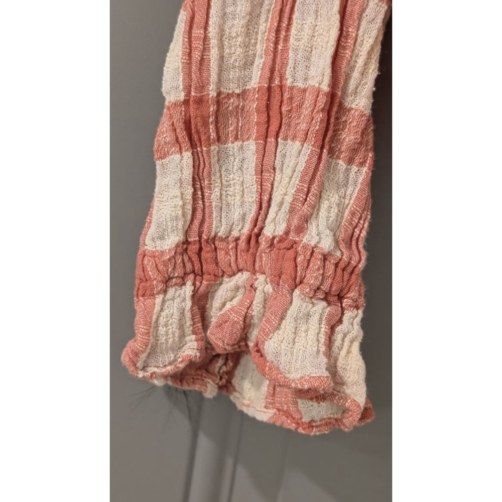 Women's Free People Coral White Plaid Blouse M - Picture 4 of 10